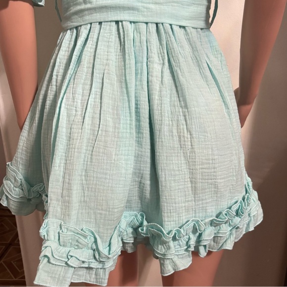 LAMANUEL THE LABEL Women’s Light Aqua Ruffle Mini Dress - Picture 7 of 14